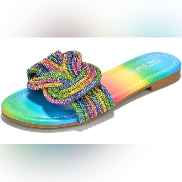 Cape Robbin Sparkly Jeffer Flat Slide With Rhinestone-Embellished Knot, 9